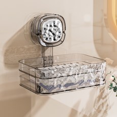 Norbei 무타공 흡착식 물빠짐 비누받침 2in1, 1박스, 블랙 투명