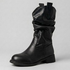 타니즈 레덤 주름 웨스턴 미들부츠 힐 3.5cm