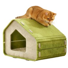 유미코 휴대용 다기능 고양이 펠트 하우스 숨숨집 스크래쳐 집, 1개, 그린