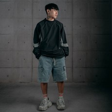 XCTRL 美式拼接防風長袖T-灰藍