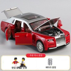 롤스로이스 6도어 자동차 장난감 관성 주행 사운드 뮤직 키즈, 팬텀 빨간색 + 2명 + 배터리 3개
