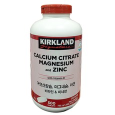 코스트코 커클랜드 구연산칼슘 마그네슘 아연 비타민&미네랄 1 586.2mg, 500정, 1개