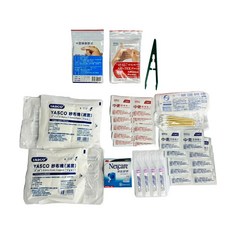 YASCO 應急救護包，含酒精棉片、生理食鹽水、紗布塊、棉棒、三角巾, 純外傷醫藥品 (無醫藥包), 1套