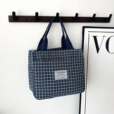 復古棉布便攜飯盒手提包，適合大學生與年輕人攜帶午餐, 1個, 單包無掛件,方格便當包