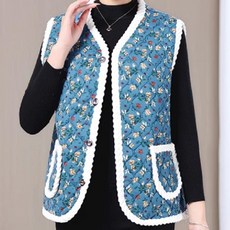 촌캉스룩 꽃무늬 누빔 조끼 할머니 엄마 촌캉스 김장