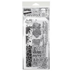 Tim Holtz Collection Stamper's Anonymous Crackle Splatter 고딕 혼합 미디어 스탬프 및 스텐실 세트 THMM123 201289 84