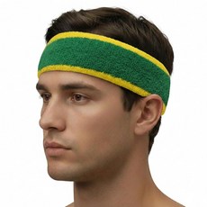 COUVER 매우 두꺼운 긴 면 스웨트밴드 - 확장 사이즈 튼튼한 운동용 테리 천 머리띠 1개 레드/블루/레드, 옐로우 / 그린 / 옐로우