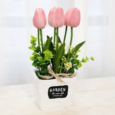 인테리어 미니 조화 꽃 화분 튤립 가든화분, 튤립사각가든화분 핑크, 1개