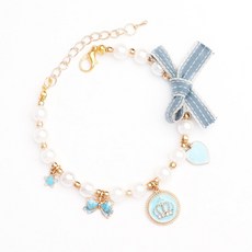 하니펫 강아지 고양이 예쁜 크라운 진주 목걸이, 1개, 민트