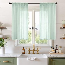 BGment 짧은 테라코타 리넨 커튼 주방 창문용 길이 76.2cm(30인치) 카페 오버 싱크 하프 데코 소박한 질감의 로드 포켓 경량 패널 2개 너비 76.2cm(30인