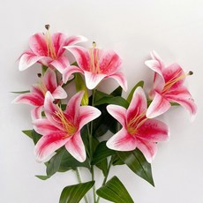 BloomLife 조화 인조꽃 인테리어 장식용 백합 조화꽃 3줄기 세트 60cm 인테리어 조화 꽃다발, 핑크, 1개 핑크, 1개
