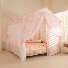 皇運之家百貨店 蚊帳 臥室家用 2025新款 公主風 幔紗 免安裝 落地床簾蚊帳 一體式 蒙古包, 公主曼紗黃【加粗支架】,MC-180x200cm【三開門超大空間