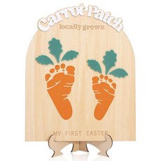 My First Easter 발자국 표지판 - 당근 사인 장식 3D 맞춤형 나무 보드 DIY 신생아 발표 서양 축제 파티 장식 용품 (첫 번째 부활절) 206223, My First Easter 발자국 표지판 - 당근 사
