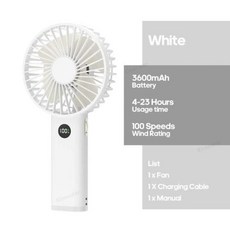 KINSCOTER 휴대용 핸드헬드 팬 3600mAh 충전식 무선 핸드 팬 환풍기 미니 USB 팬 스텝리스 속도 제어, 3) white