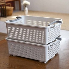 문일 손잡이 바스켓(소) 수납 정리 플라스틱 바구니 적층, 1개