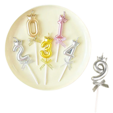 皇冠蝴蝶結數字蠟燭 慶生蠟燭 生日派對裝飾 高質感多色獨立包裝, 1個, 蠟燭│皇冠蝴蝶結-銀色,0