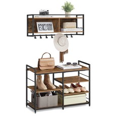 신발 벤치가 있는 그레이지 현관 트리 후 크 현관 4단 침실 벤치 ULSB107K02 가구 금속 바사글 코트 헤더 세트 다기능 12개의, Rustic Brown, 39.4"W x 22.2"H