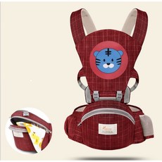 創新收納型腰凳三合一背巾 單獨背帶腰凳 四季透氣雙肩背帶, 酒紅小老虎收納型, 酒紅小老虎收納型