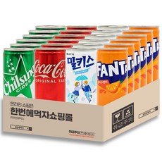 [한번에먹자] 미니캔모음 세트 / 환타오렌지 + 코카콜라 + 칠성사이다 + 밀키스 / 각6캔씩, 24개, 190ml