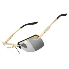 BIRCEN 남성용 메탈 포토크로믹 선글라스: 자외선 차단 Al-Mg 선글라스 초경량 무테 쉐이드 운전 사이클링용 D-골드-블랙 174653