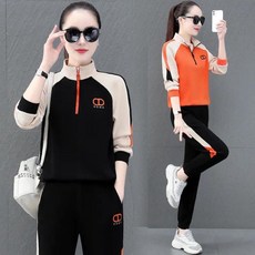 台灣現貨 春秋季女款運動休閒套裝兩件式 長袖上衣 束口長褲套組 時尚顯瘦運動服