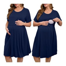 JollieLovin 여성용 플러스 사이즈 임산부 드레스 분만 및 가운 여름 수유 나이트가운 잠옷L-5XL 딥그린 L 190986