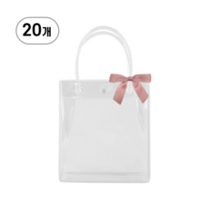 PVC 투명 쇼핑백 구디백 리본 포장 20개, 1호, 핑크