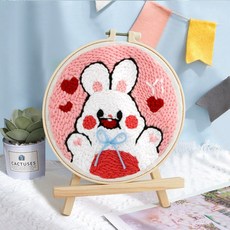 【超繪玩】戳戳繡毛綫繡針材料包 兒童學生課活動裝飾畫, 調皮兔—送戳筆+支架 （材料包）⚑⚑, 1個