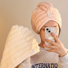 乾髮帽女2026新款包頭髮毛巾 超強吸水速乾可愛加厚兒童洗頭浴帽, 1個, 粉色+米白乾發帽