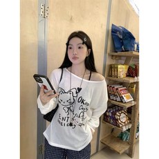 韓系可愛卡通印花長袖T恤 夏季寬鬆薄款防曬罩衫 休閒外穿上衣