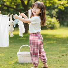 몽실이 아동 체크면 여름 냉장고바지 배기팬츠