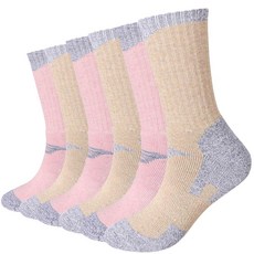 EnerWear 유니 메리노 울 아웃도어 하이킹 트레일 크루 양말 4/6팩 1701m [호환], 핑크/카키