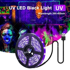 발열전구 온열 열등 UV LED 블랙 라이트 스트립 USB 테이프 395-405nm 자외선 글로우 파티 침실 램프 형광 포스터 바디, 0.5미터