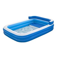 舒適靠背花磚充氣游泳池，內建飲料置物架，全家共享戲水樂趣, 藍色, 1箱