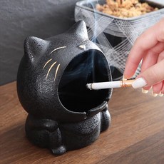 可愛卡通貓造型陶瓷煙灰缸 家用客廳時尚防飛灰大號設計, 貓菸灰缸, 1個