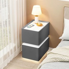 침대협탁 미니 테이블 블랙 협탁 사이드 LED 30x40x48cm 침실 무선충전, U01KSYSXYSKC61CYETETG90353-004, 1개, 4. 암판+센서등 진회색