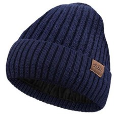 FYBW 오버사이즈 XXL 비니 모자 빅 헤드용 59.9-65cm23.6-25.6인치 두껍고 따뜻한 플, 네이비 블루