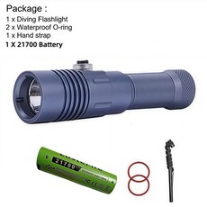 熱銷 【KK園藝】潛水燈SST40髮光二極管潛水手電 筒防水專業潛水手電筒燈IPX8, sst40白光花青色含21700電池 套