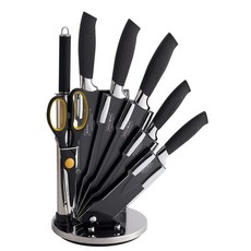 로얄티라인 8종 올인원 칼블럭세트 블랙, 1세트, 중식도+식도+빵칼+과도+다용도과도+가위+칼갈이+스탠드