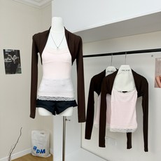 2피스 여성 의상 카디건 외투 순수한 욕망 스타일의 핫걸 핑크 레이스 끈탑