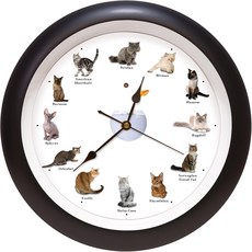 마크 펠드스타인 앤 어소시에이츠 야옹 고양이 벽시계 소리 13인치 검은색 12가지 품종, 벽시계 거실장식 마크 펠드스타인 어소시에이츠 고양이 울