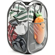 하우스 어게인 메쉬 팝업 세탁 바구니 강화 접이식 내구성 있는 손잡이가 기숙사 세탁실 침실 여행용으로 쉽게 열고 접을 수 있습니다. 블랙, 1-Pack, Gray