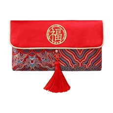 布藝刺繡紅包袋 福字 祥雲圖, 1個裝