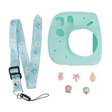 Yoidesu Instax Mini 7 Plus 카메라 실리콘 케이스 조절 가능한 어깨끈이 있는 인스턴트 카메라 부드러운 실리콘 보호 커버 (블루 플랜트)