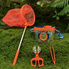 곤충채집 곤충 관찰 상자 돋보기 탐험 물고기 낚시 도구, 이중 주황+핀셋+트랩+넷