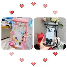 雙扣氣囊手機防水袋觸屏靈敏外賣溫泉手機殻遊泳漂流防水殻通用型 K8U3, 卡比粉+暴力熊【2個裝/觸屏靈敏】, 1個