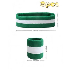 BepisOF 오브 그린 테니스 스트라이프 스웨트밴드 3피스 세트 습기 방지 손목 밴드 2개와 헤드밴드 1개 파티/스포츠 및 저지 매칭에 적합