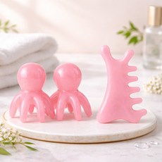 뉴하 릴렉싱 얼굴 바디 두피 문어 괄사 마사지기 도구 괄사 3개, 핑크, 1세트