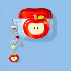 감성 애플 사과 디자인 하드 실리콘 보호 에어팟케이스, 레드사과, 1개, 에어팟 4