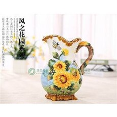 方圓藝朮 風之花園 太陽花陶瓷水瓶 擺飾實用, 陶瓷乾鮮花水培花瓶美式鄉村格調家居裝飾品創意實用結婚禮物